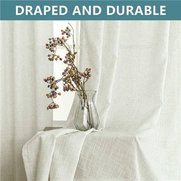 Farmhouse Curtains for Living Room,Window Linen Curtains 84 Inch Length 2 Panels - Picture 6 of 7